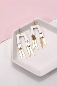 GEO ARCH WOOD GOLD METAL DROP EARRINGS