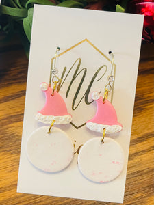 Pink and White Clay Santa Earrings