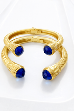 Jeweled Ended Ornate Hammered Gold Cuff Bracelets