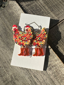 Fun Cowgirl Boots Chicken Acrylic Earrings