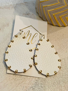 Leather and Gold Teardrop Earrings
