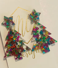 Colorful Christmas Tree Star Confetti Acrylic Earrings