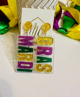 MARDI Gras Acrylic Word earrings