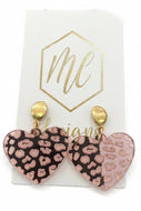 Leopard Heart Pink Earrings