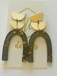 Gold and Acrylic Gold Flake Arch Earrings