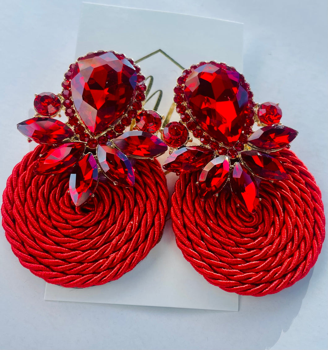 Large Statement Red Rhinestone Earrings