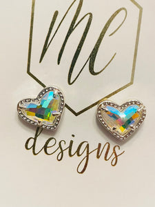 Heart Studs 3-D Jeweled