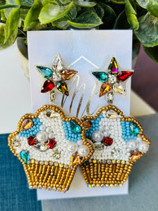 Beaded Colorful Cupcake Earrings