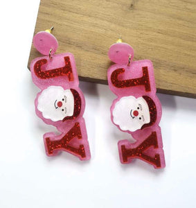 Fun Glitter JOY Santa Christmas Acrylic Earrings