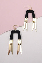 GEO ARCH WOOD GOLD METAL DROP EARRINGS