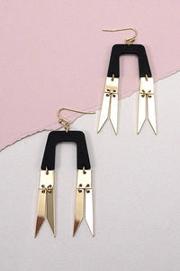 GEO ARCH WOOD GOLD METAL DROP EARRINGS