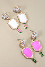 PICKLE BALL PEARL RACKET DROP EARRINGS