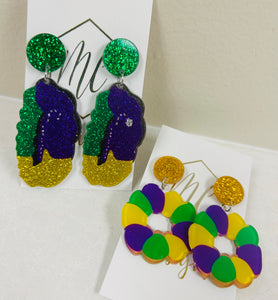 Acrylic Mardi Gras Earrings