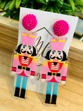 Pink and Teal Acrylic Nutcracker Christmas Earrings