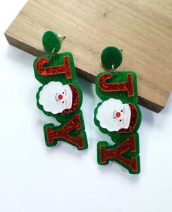 Fun Glitter JOY Santa Christmas Acrylic Earrings