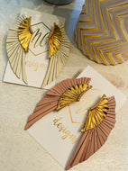 Leather and Gold Wing Earrings