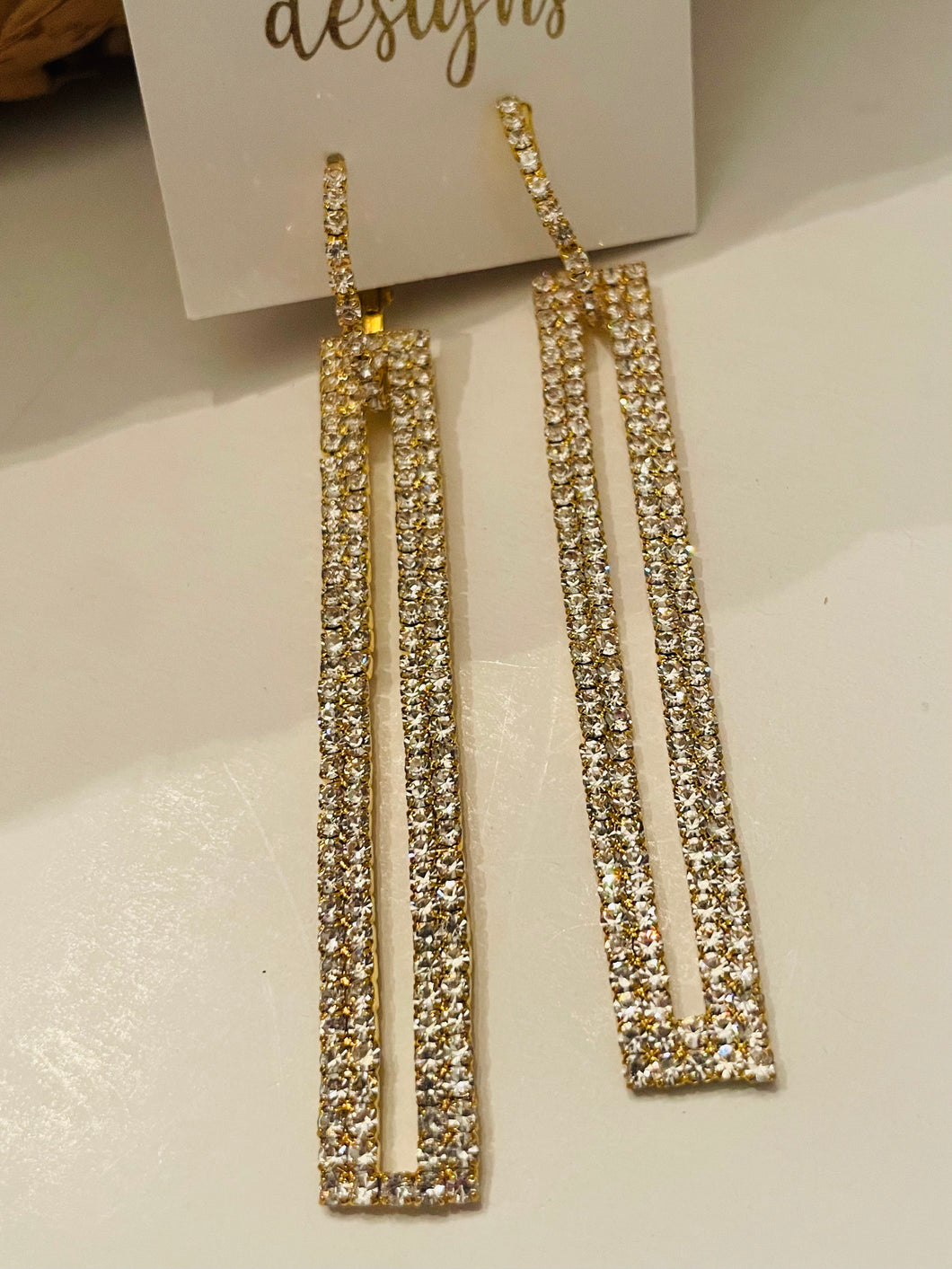 Long Rectangular Rhinestone Earrings