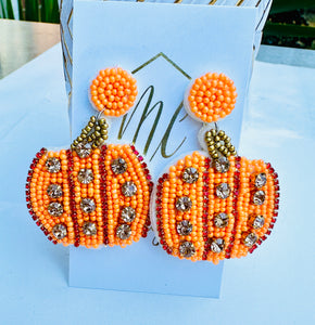 Fall Pumpkin Beaded Earrings Halloween