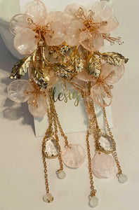 Pink Gold Flower Fancy Dangle Earrings
