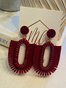 Maroon Leather Fringe Oval Earrings