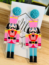 Pink and Teal Acrylic Nutcracker Christmas Earrings