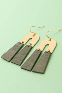 ARCH METAL & WOOD DROP EARRINGS