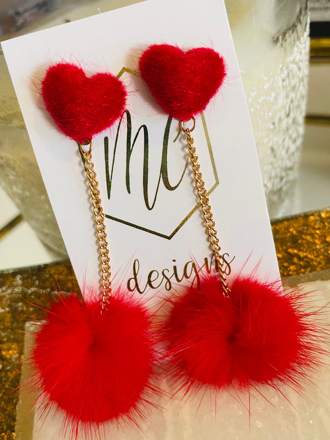 Fuzzy Heart Dangle Earrings