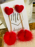 Fuzzy Heart Dangle Earrings
