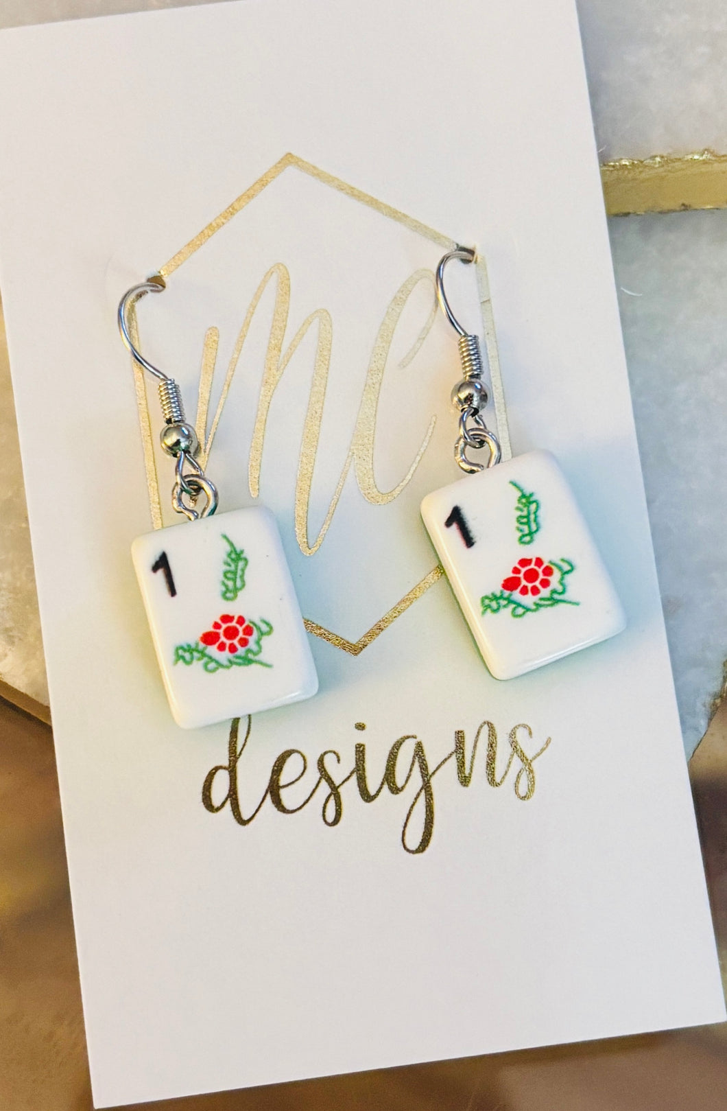Tiny Mahjong Dangle Earrings