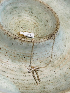 Gold Bow Simple Charm and Rhinestone Necklaces