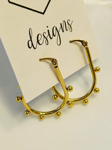 Small Oval Gold Hoops OG Earrings with Balls