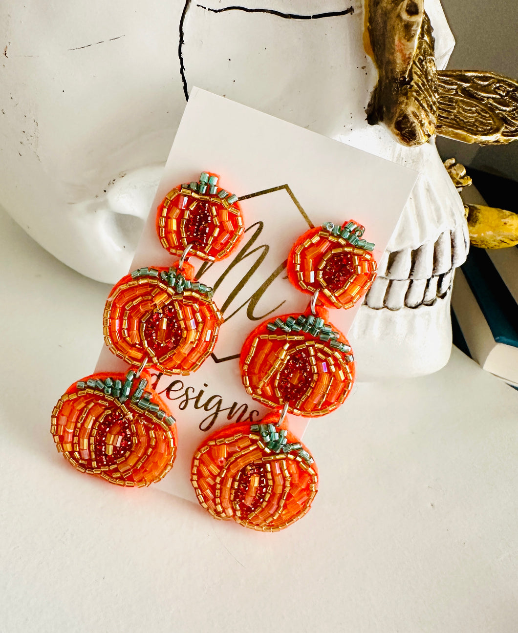 Fall Pumpkin Beaded Earrings Halloween