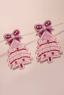 CHRISTMAS TREE BELL BOW SEED BEAD EARRING