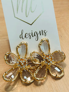 Clear Flower Earrings and Rhinestones