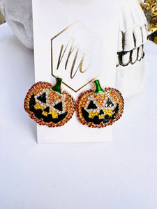 Rhinestone Pumpkin Halloween Stud Earrings