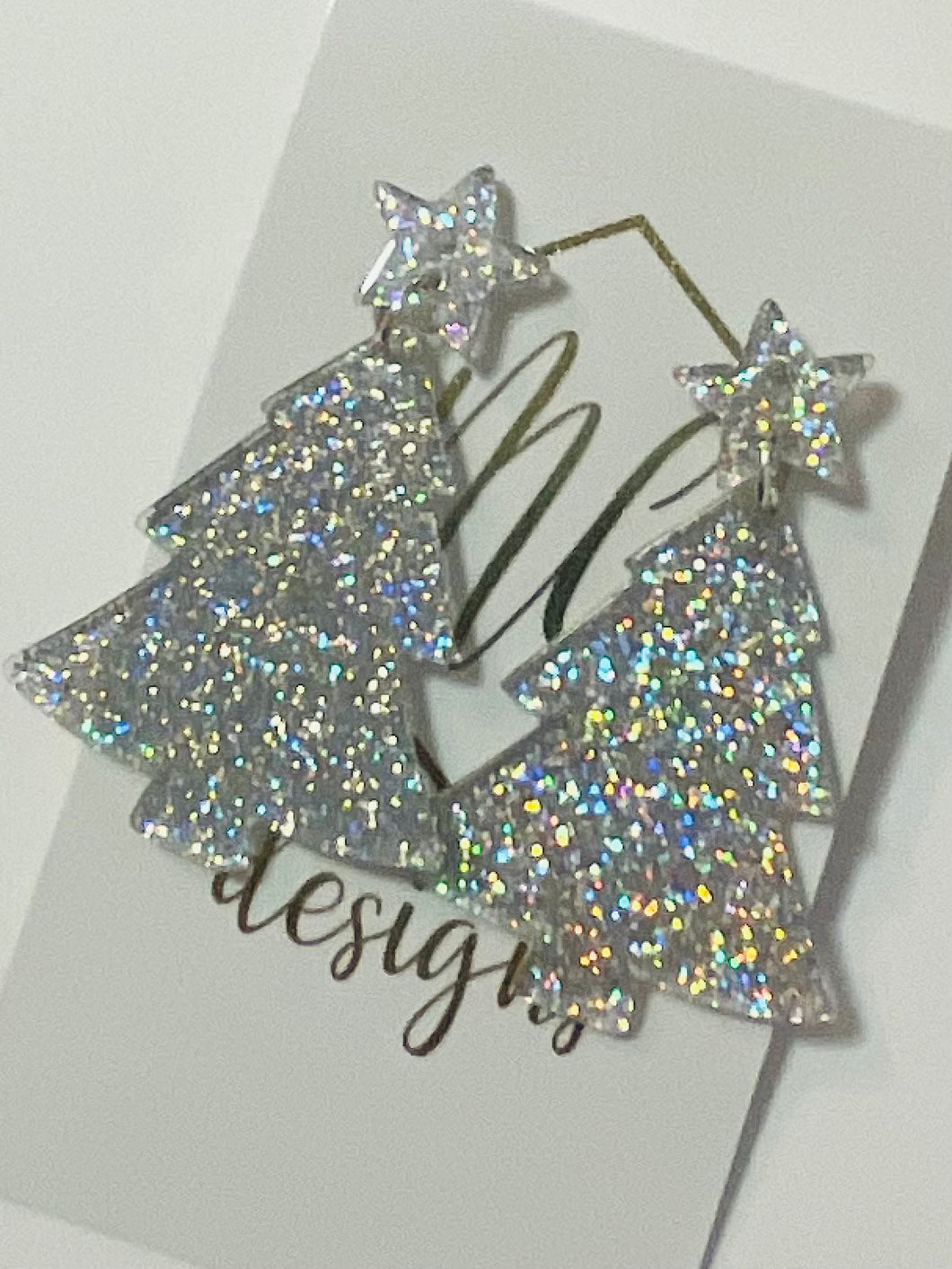 Silver Glitter Christmas Tree Earrings