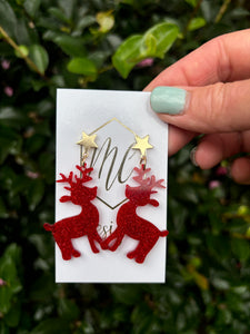 Glitter Star Tree and Reindeer Christmas Earrings