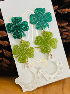 St Patty Day Clover Horseshoe Earrings