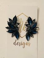 Navy Blue Flower Rhinestone Earrings