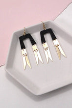 GEO ARCH WOOD GOLD METAL DROP EARRINGS