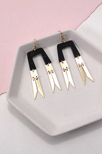 GEO ARCH WOOD GOLD METAL DROP EARRINGS