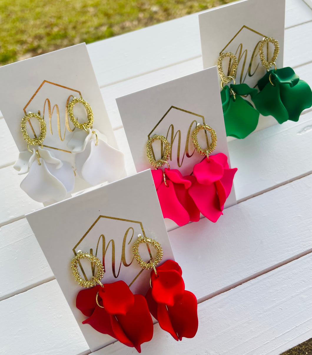 Small Matte Petal Earrings with Open Gold Circle Post