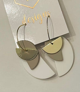 Half Moon Gold Gray White Clay Earrings