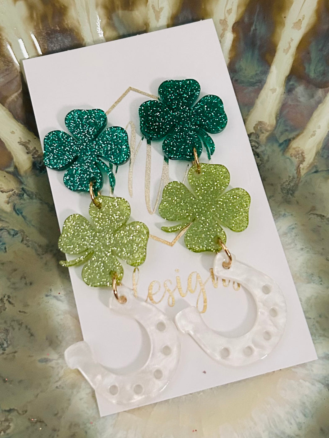 St Patty Day Clover Horseshoe Earrings