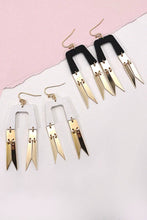 GEO ARCH WOOD GOLD METAL DROP EARRINGS