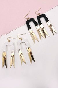 GEO ARCH WOOD GOLD METAL DROP EARRINGS