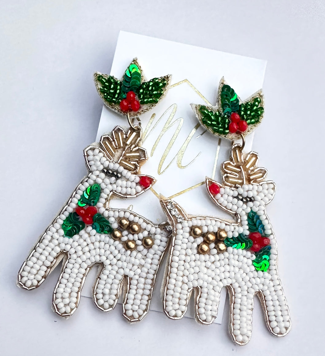 Rudolph Beaded Sequin Christmas Earrings