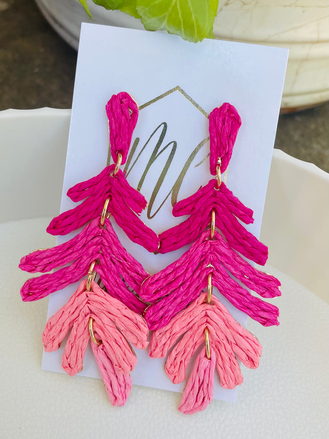 Colorful Rattan Palm Leaf Earrings