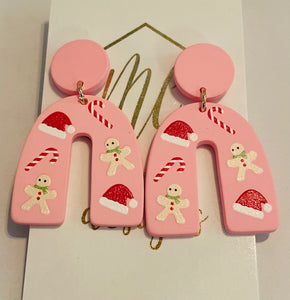 Pink Horseshoe Christmas Earrings