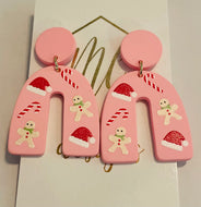 Pink Horseshoe Christmas Earrings